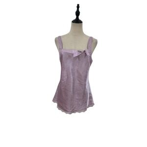 Vtg Y2K Chanteuse Lilac Satin Camisole Polka Dot Top Bow Lace Trim Feminine Soft